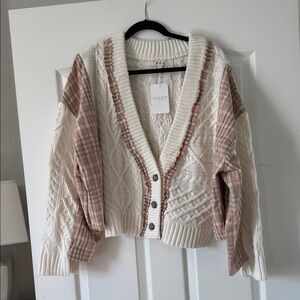 POL Ivory and Blush Cable Knit Button Cardigan